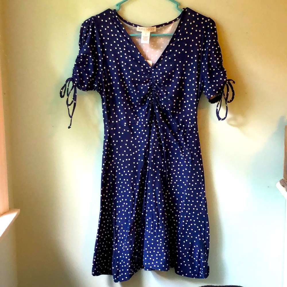 Blue & White Short Sleeve Polka dot Dress